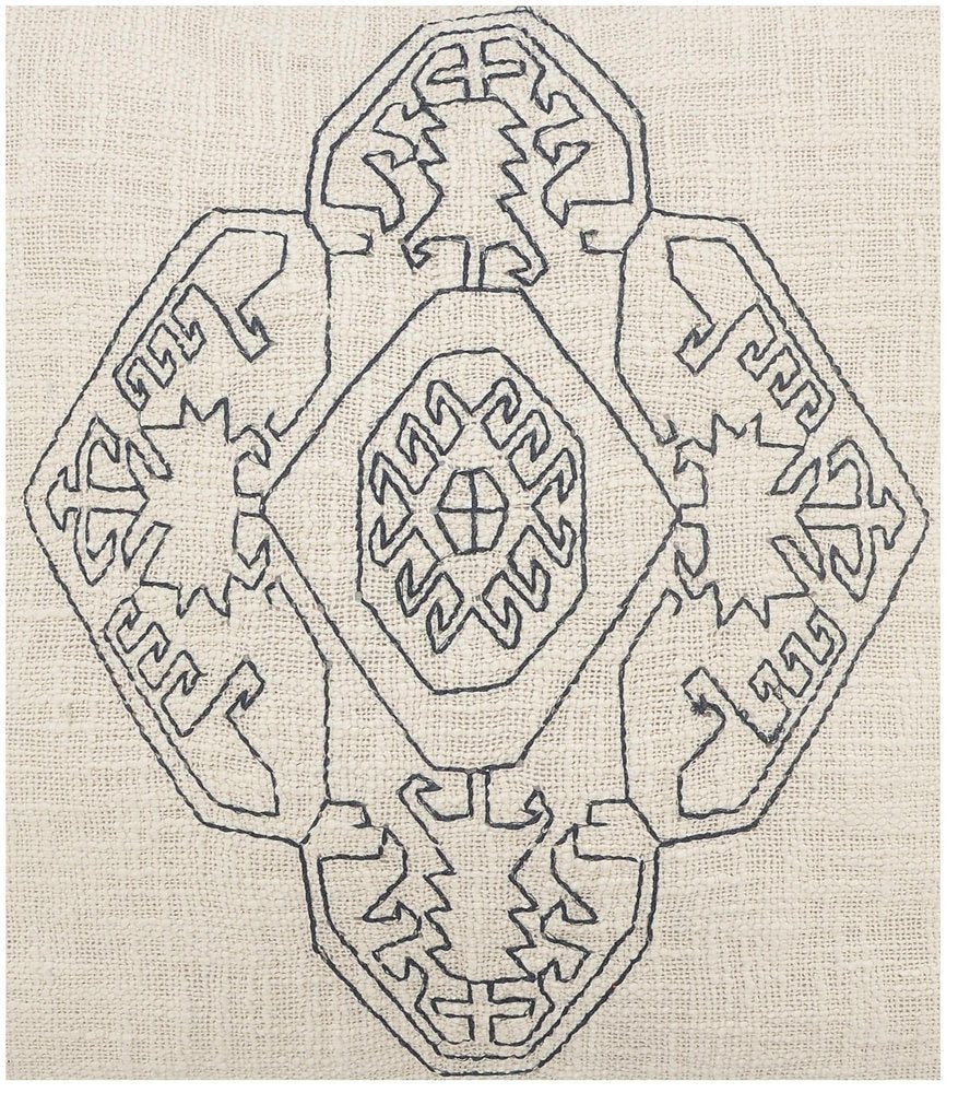20" White And Blue Medallion Cotton Throw Pillow Cover with Embroidery