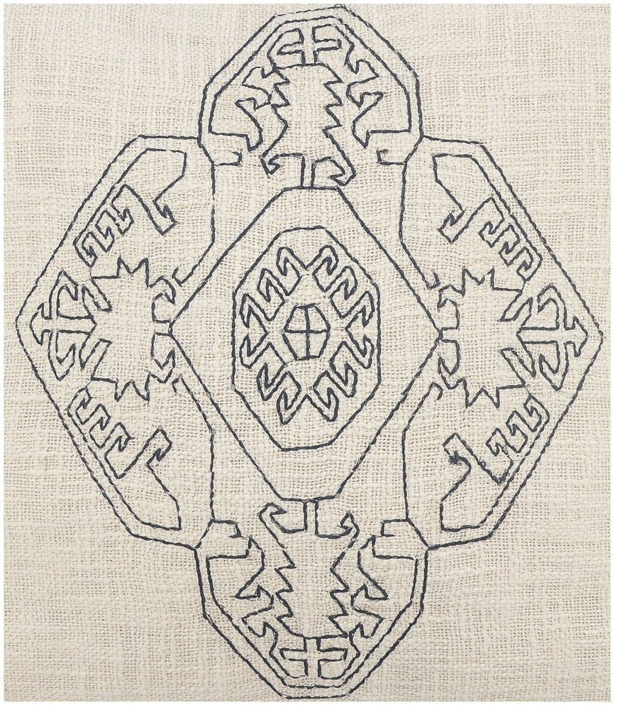 20" White And Blue Medallion Cotton Throw Pillow Cover with Embroidery