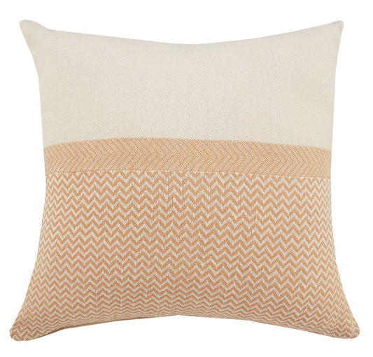 18" Cream And Orange Color Block Cotton Throw Pillow Cover