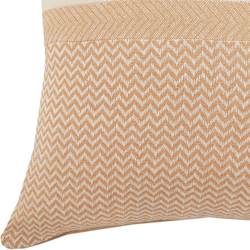 18" Cream And Orange Color Block Cotton Throw Pillow Cover