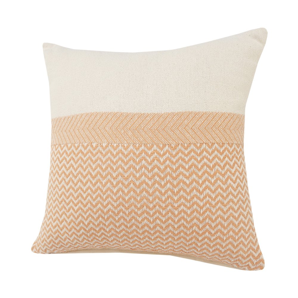18" Cream And Orange Color Block Cotton Throw Pillow Cover