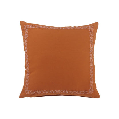 20" Orange Cotton Throw Pillow Cover with Embroidery