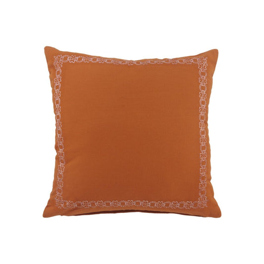 20" Orange Cotton Throw Pillow Cover with Embroidery