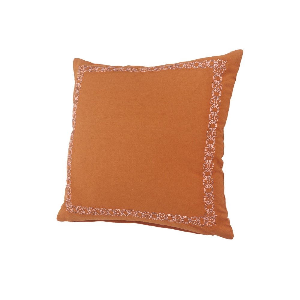 20" Orange Cotton Throw Pillow Cover with Embroidery