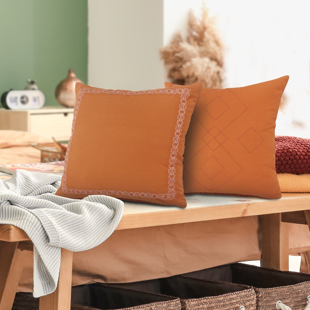 20" Orange Cotton Throw Pillow Cover