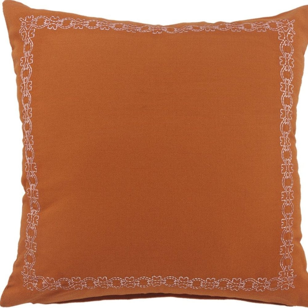 20" Orange Cotton Throw Pillow Cover with Embroidery