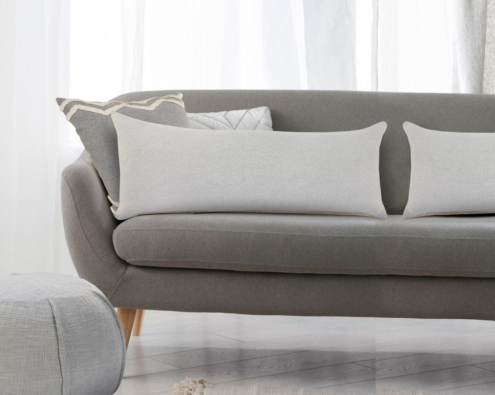 14" X 36" Gray Lumbar Cotton Throw Pillow Cover