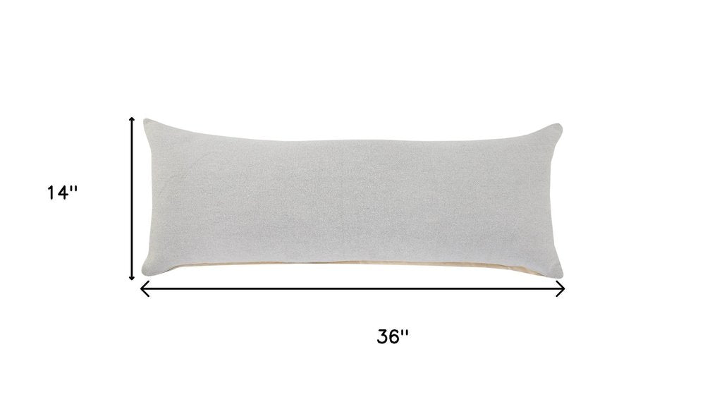 14" X 36" Gray Lumbar Cotton Throw Pillow Cover