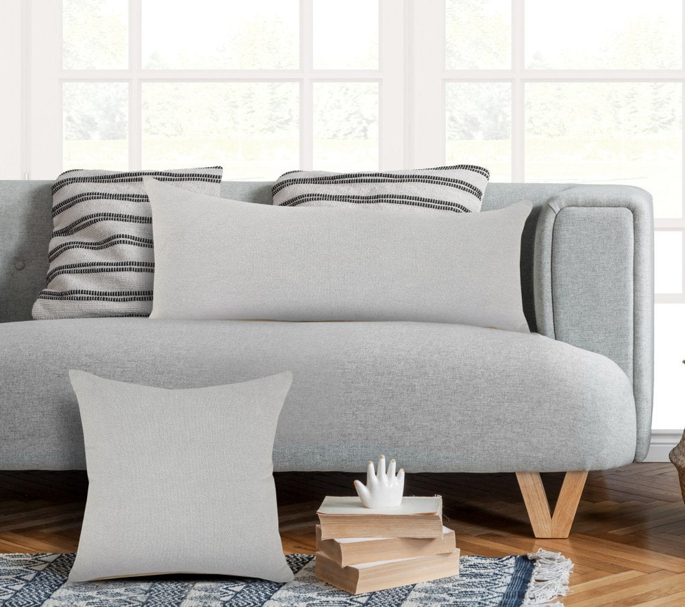 14" X 36" Gray Lumbar Cotton Throw Pillow Cover