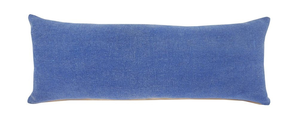 14" X 36" Blue Lumbar Cotton Throw Pillow Cover