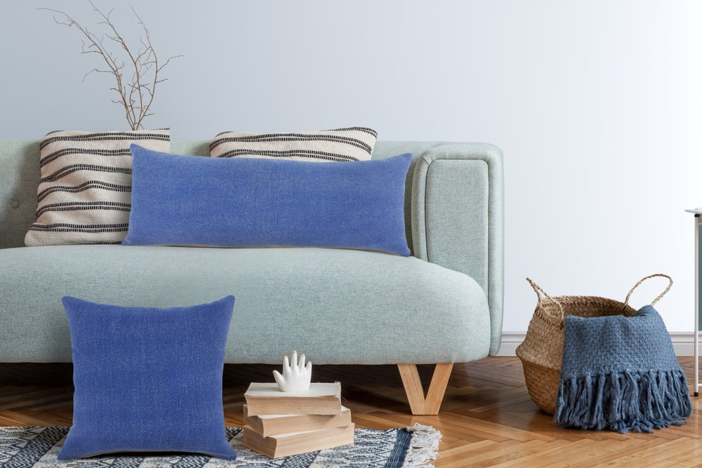 14" X 36" Blue Lumbar Cotton Throw Pillow Cover