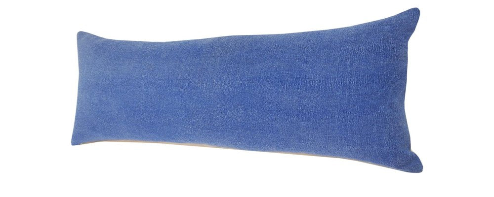 14" X 36" Blue Lumbar Cotton Throw Pillow Cover