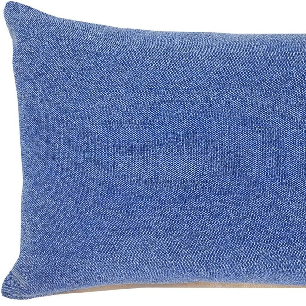 14" X 36" Blue Lumbar Cotton Throw Pillow Cover