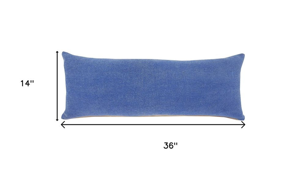 14" X 36" Blue Lumbar Cotton Throw Pillow Cover