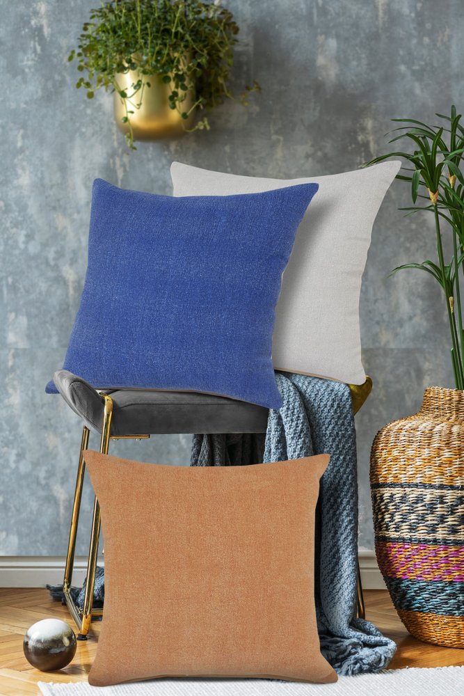 20" Blue Cotton Throw Pillow Cover