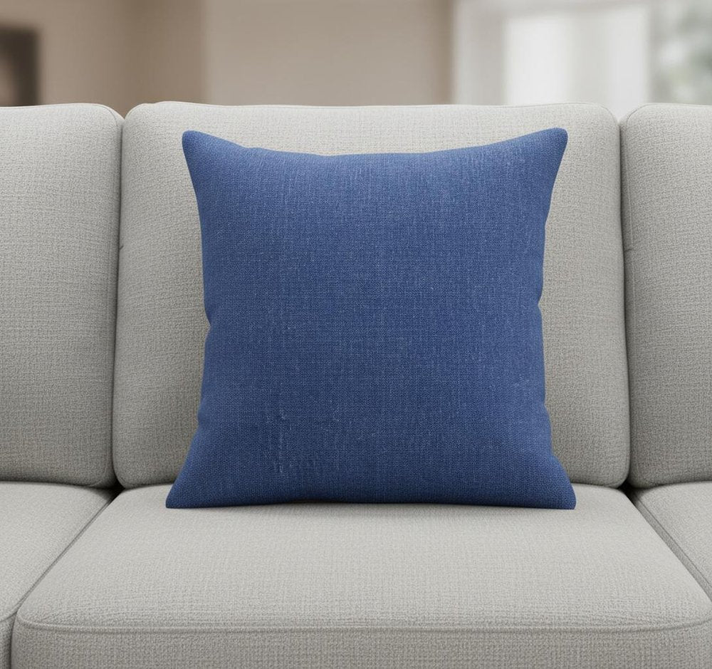 20" Blue Cotton Throw Pillow Cover