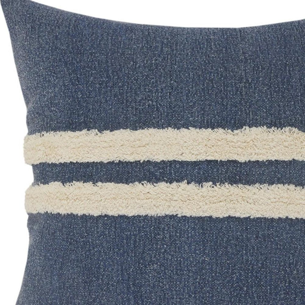 20" Blue And White Striped Cotton Throw Pillow Cover