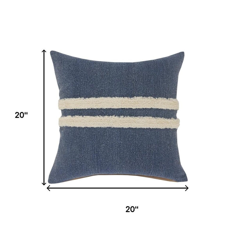 20" Blue And White Striped Cotton Throw Pillow Cover