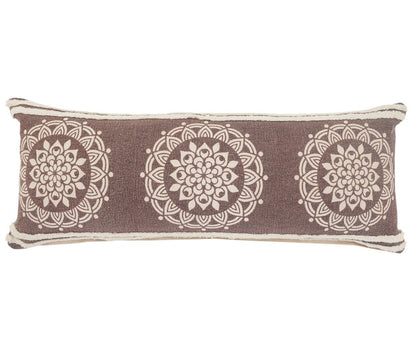 14" X 36" Brown And White Lumbar Medallion Cotton Throw Pillow Cover