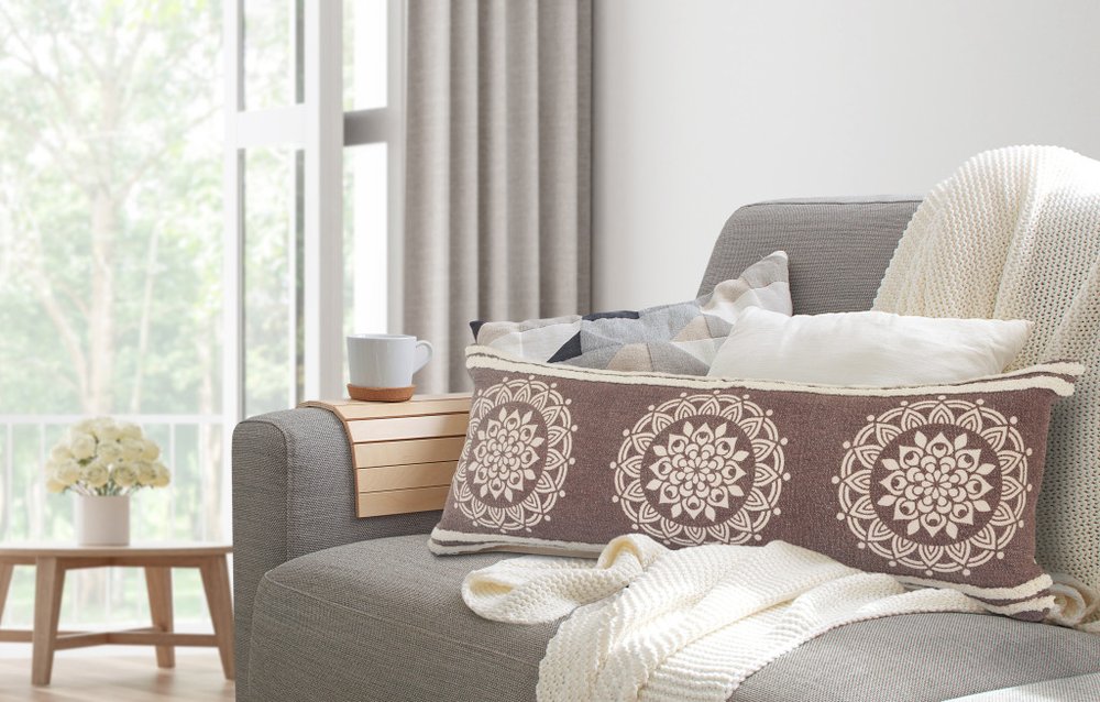 14" X 36" Brown And White Lumbar Medallion Cotton Throw Pillow Cover