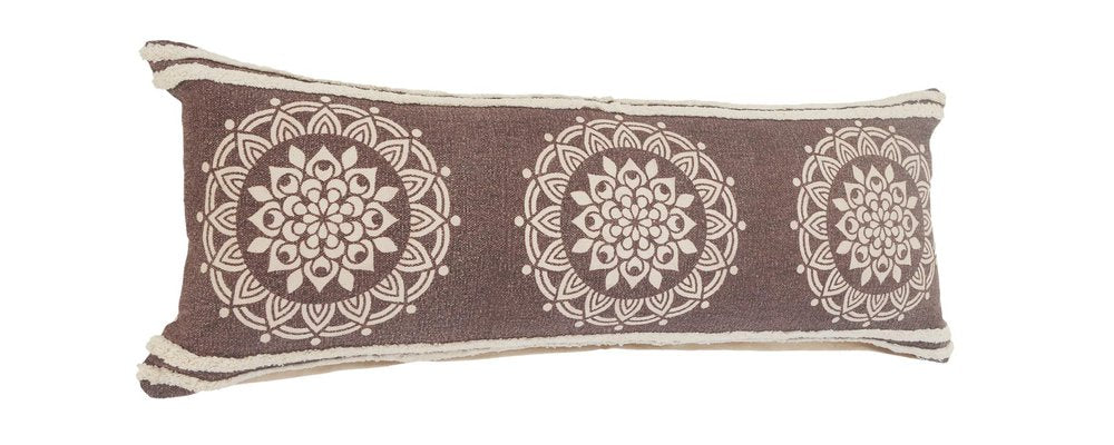 14" X 36" Brown And White Lumbar Medallion Cotton Throw Pillow Cover with Texture