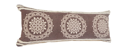 14" X 36" Brown And White Lumbar Medallion Cotton Throw Pillow Cover