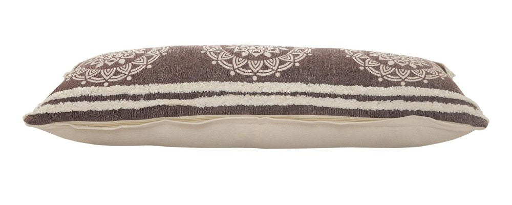 14" X 36" Brown And White Lumbar Medallion Cotton Throw Pillow Cover with Texture