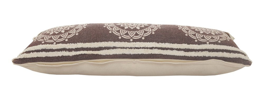 14" X 36" Brown And White Lumbar Medallion Cotton Throw Pillow Cover with Texture
