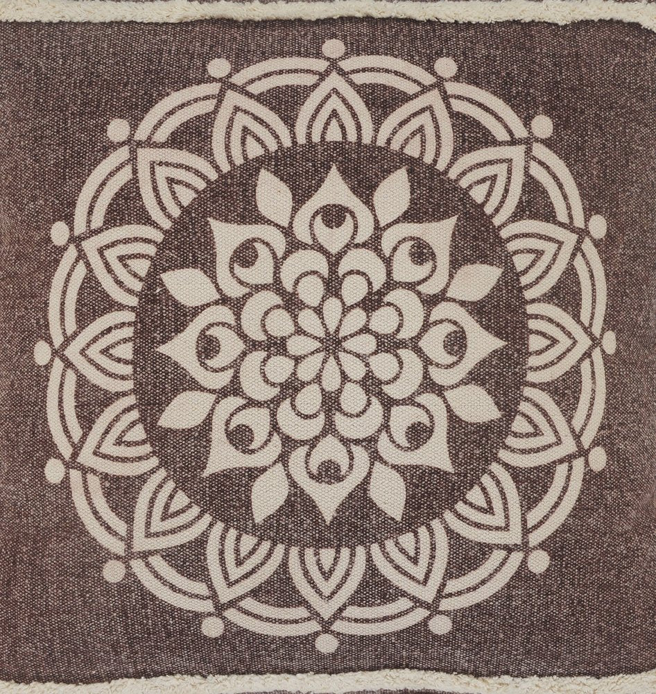 14" X 36" Brown And White Lumbar Medallion Cotton Throw Pillow Cover