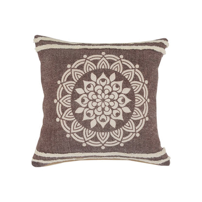 20" Brown And White Medallion Cotton Throw Pillow Cover