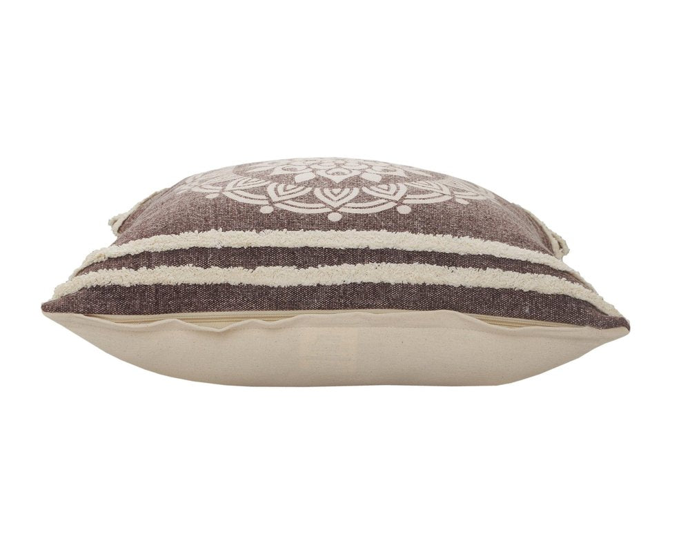 20" Brown And White Medallion Cotton Throw Pillow Cover with Texture
