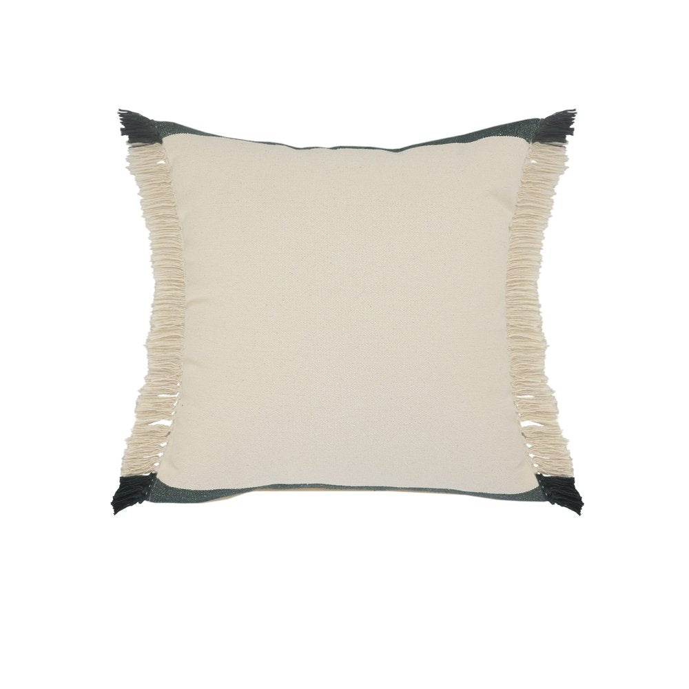 20" Green And White Striped Cotton Throw Pillow Cover with Fringe
