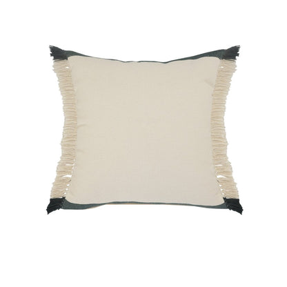 20" Green And White Striped Cotton Throw Pillow Cover with Fringe