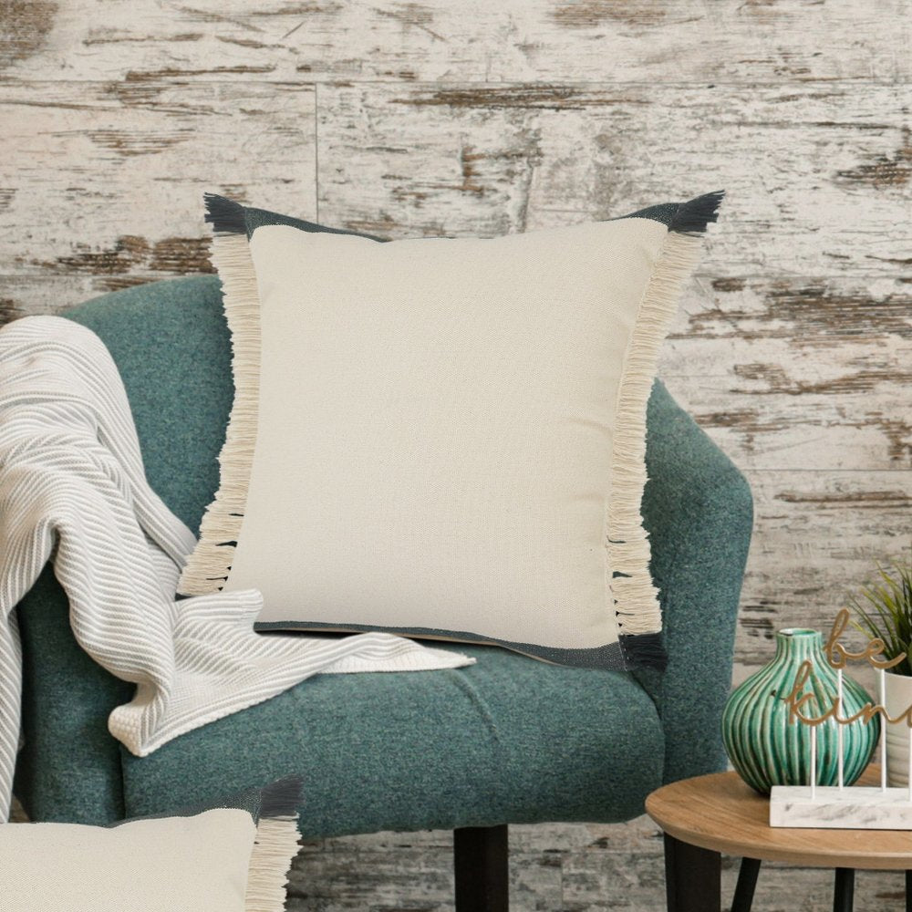 20" Green And White Striped Cotton Throw Pillow Cover