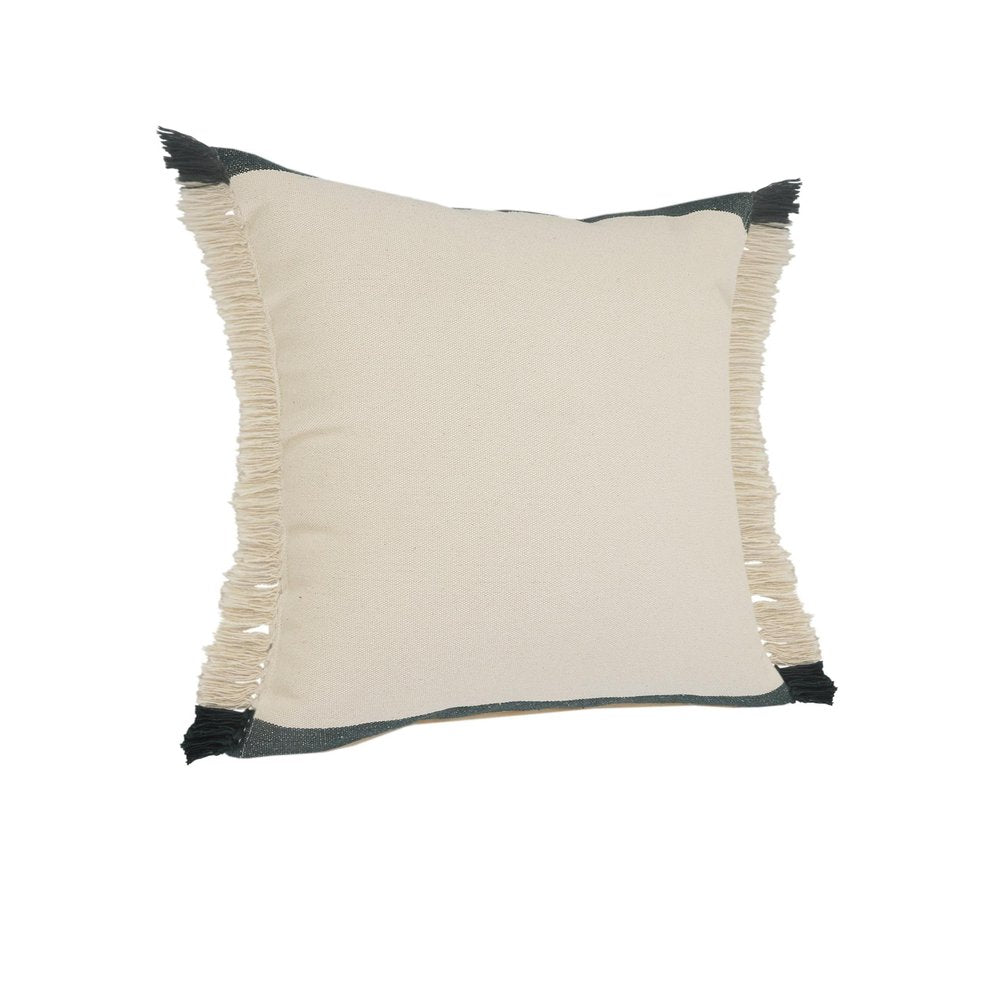 20" Green And White Striped Cotton Throw Pillow Cover with Fringe