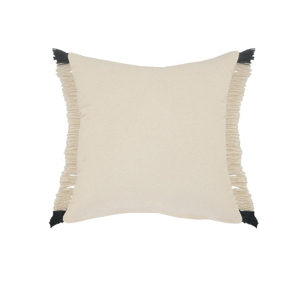 20" Green And White Striped Cotton Throw Pillow Cover with Fringe