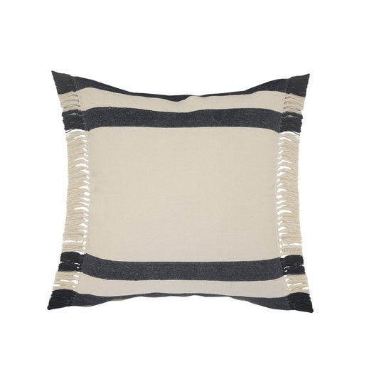 20" Blue And White Striped Cotton Throw Pillow Cover with Fringe