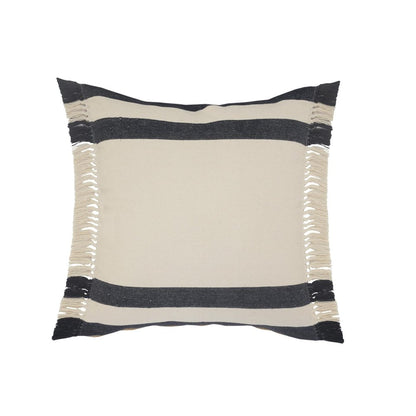 20" Blue And White Striped Cotton Throw Pillow Cover with Fringe