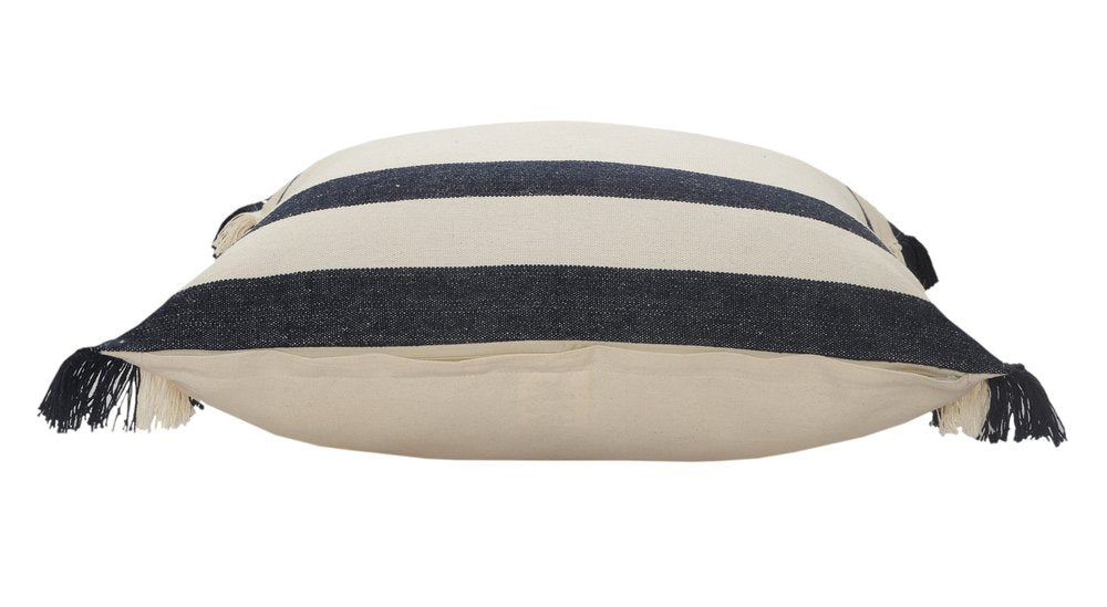 20" Blue And White Striped Cotton Throw Pillow Cover with Fringe