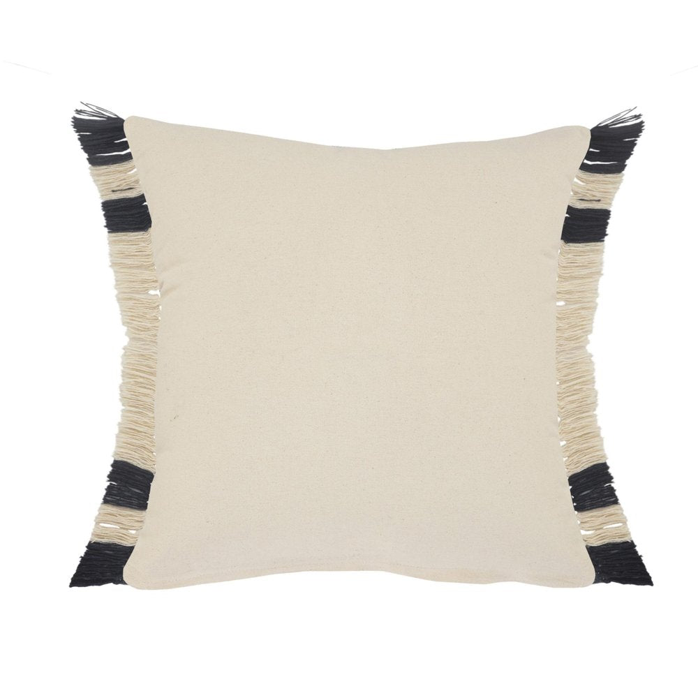 20" Blue And White Striped Cotton Throw Pillow Cover with Fringe
