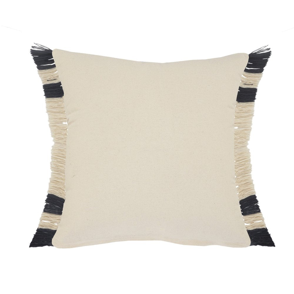 20" Blue And White Striped Cotton Throw Pillow Cover with Fringe