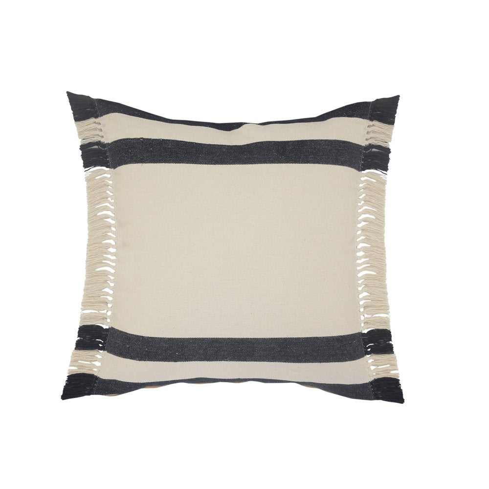 26" Blue And White Floor Striped Cotton Throw Pillow Cover with Fringe