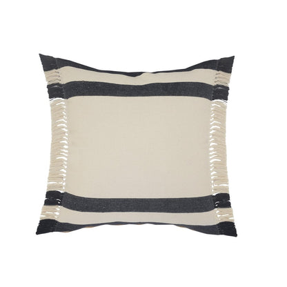 26" Blue And White Floor Striped Cotton Throw Pillow Cover with Fringe