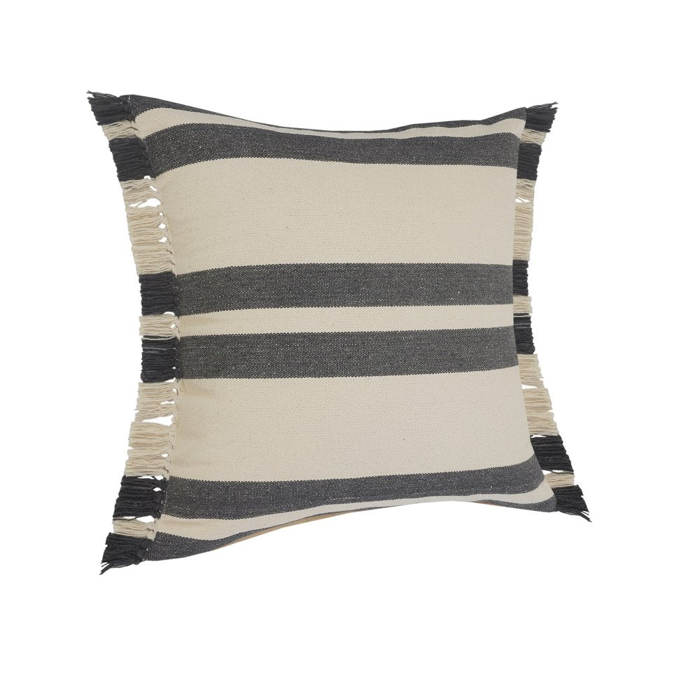 20" Gray And White Striped Cotton Throw Pillow Cover