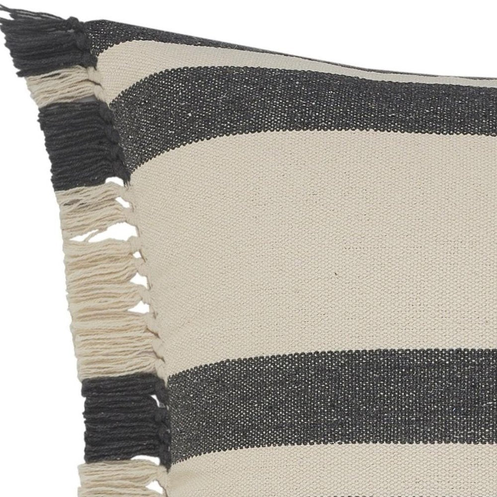 20" Gray And White Striped Cotton Throw Pillow Cover