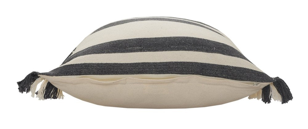 20" Gray And White Striped Cotton Throw Pillow Cover