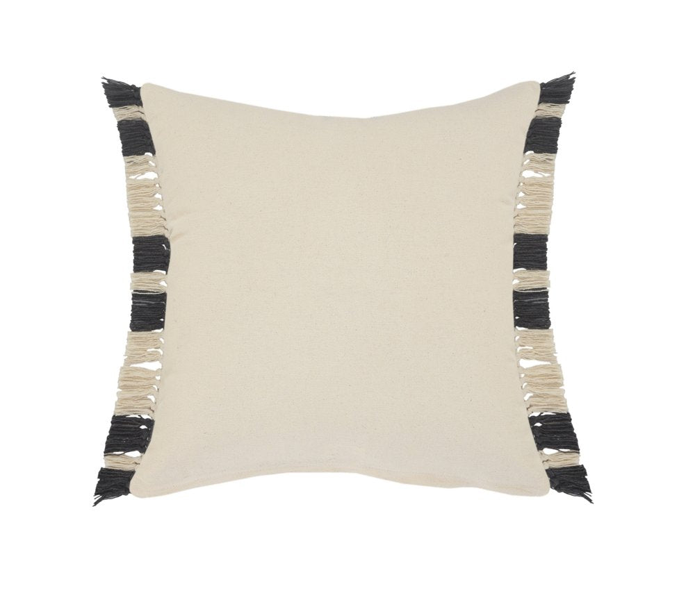 20" Gray And White Striped Cotton Throw Pillow Cover with Fringe