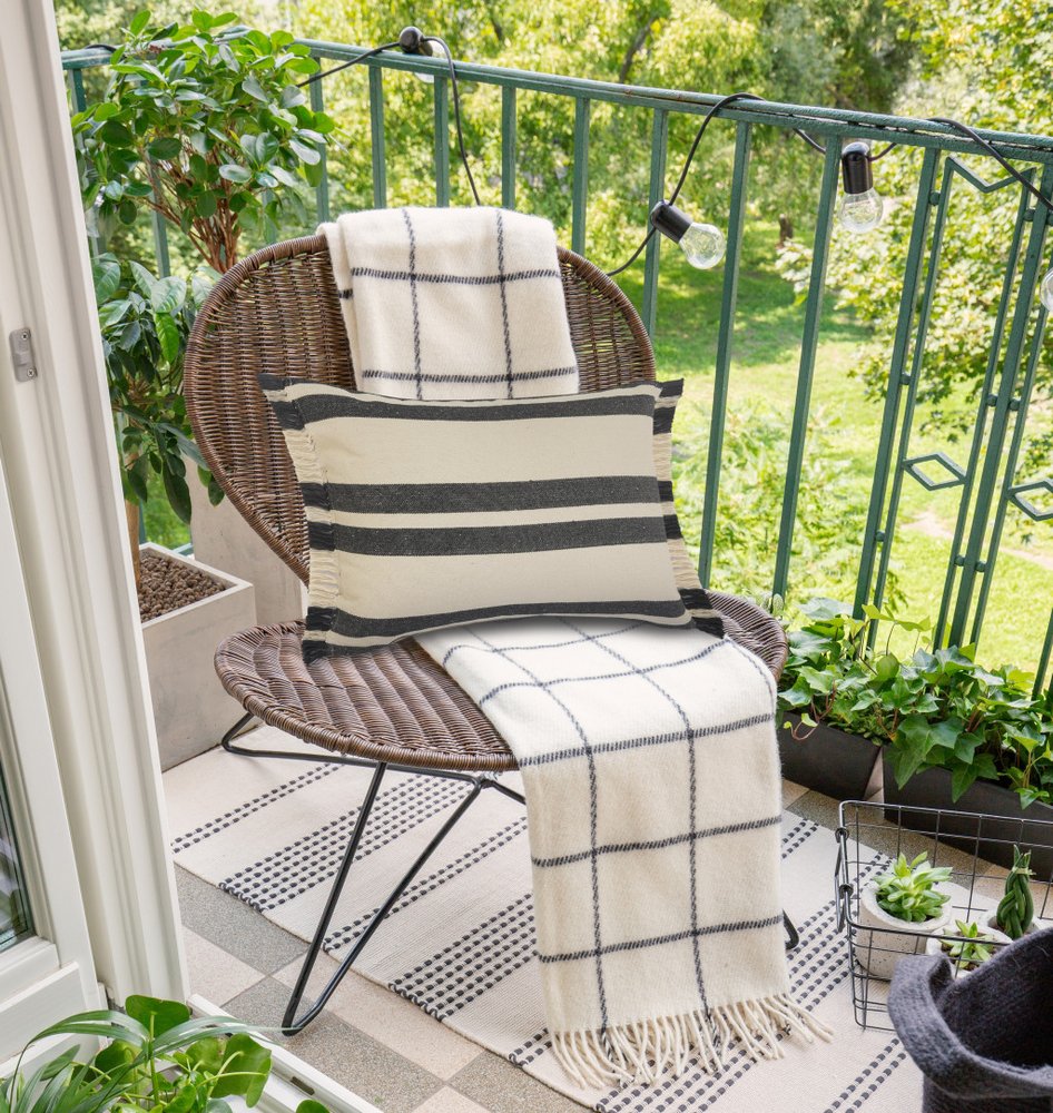 16" X 24" Gray And White Lumbar Striped Cotton Throw Pillow Cover