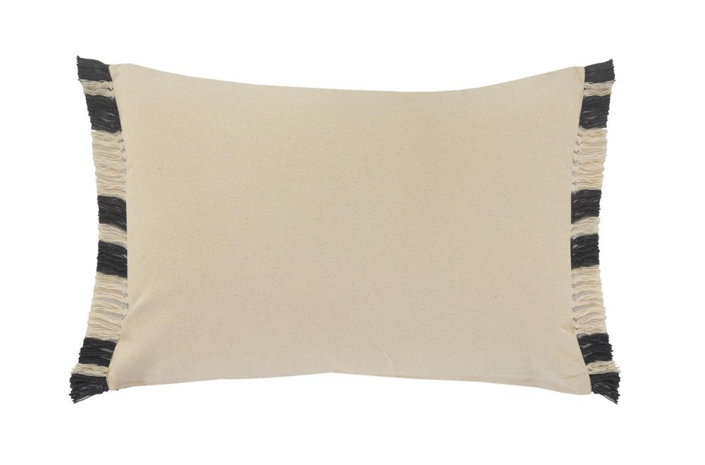 16" X 24" Gray And White Lumbar Striped Cotton Throw Pillow Cover with Fringe
