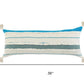 14" X 36" Off White And Turquoise Lumbar Beach Striped Cotton Throw Pillow Cover with Tassels